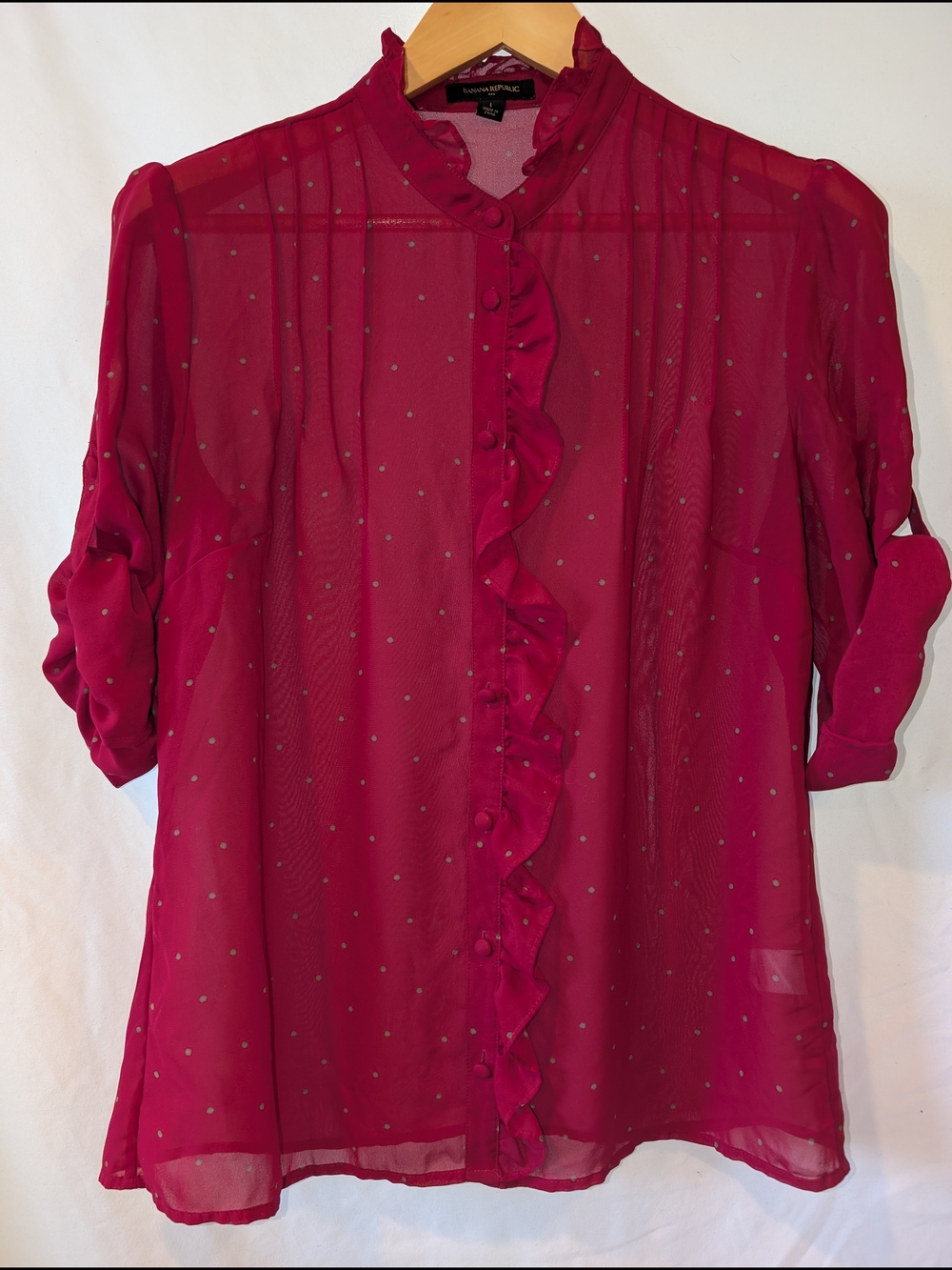 Banana Republic Raspberry Sheer Ruffle-Front Blouse L - Picture 1 of 8